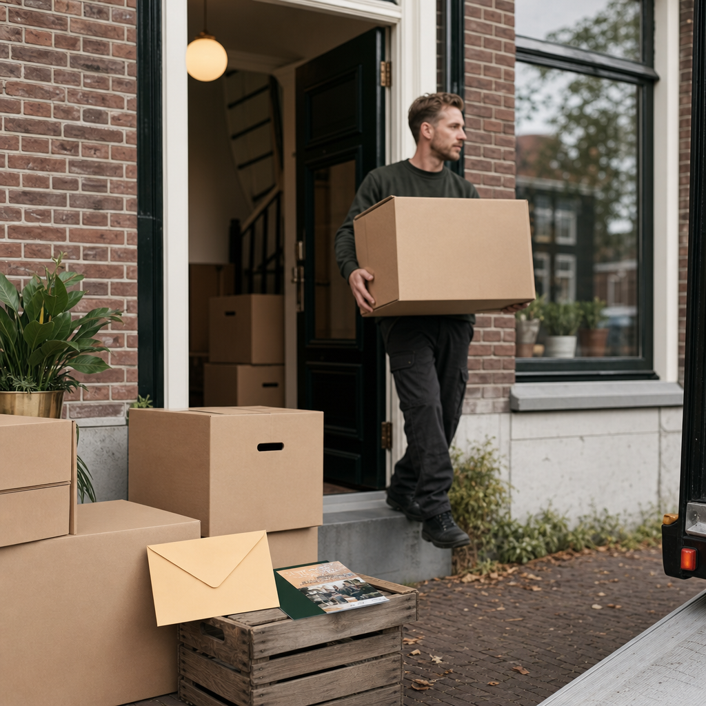 Verhuisbedrijf bij een woning tijdens een verhuizing